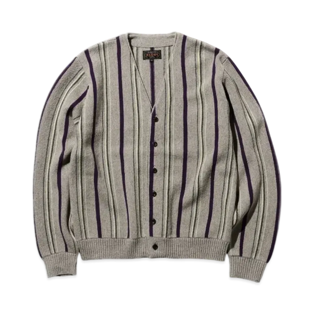 BEAMS Cardigan Stripe 12G "Gray"