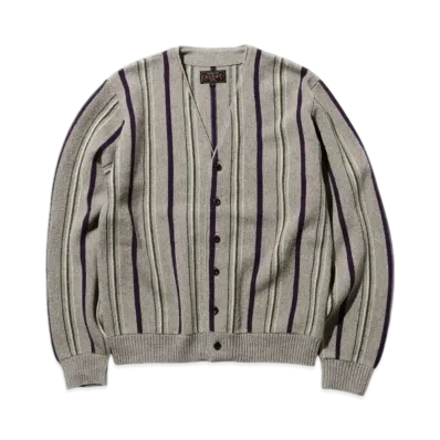 BEAMS Cardigan Stripe 12G "Gray"
