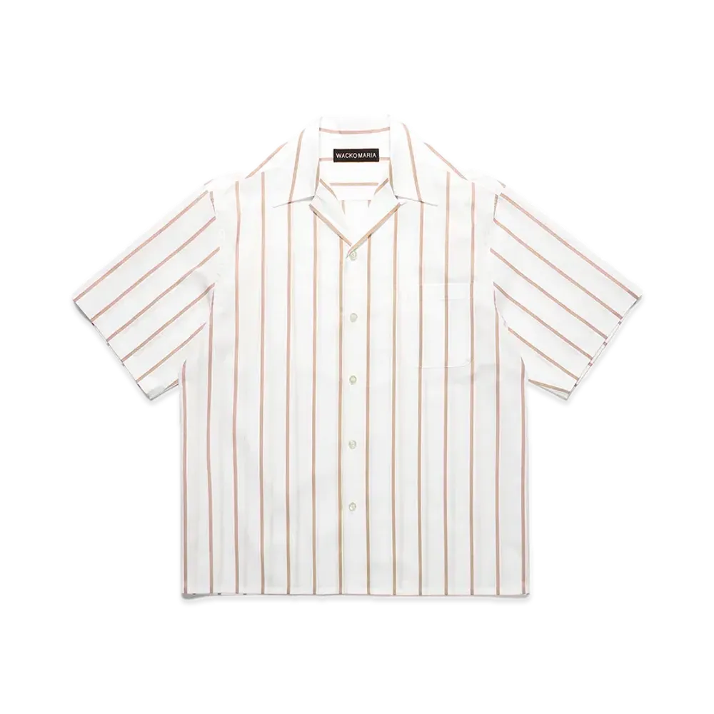 WACKO MARIA Striped Open Collar Shirt "Brown"
