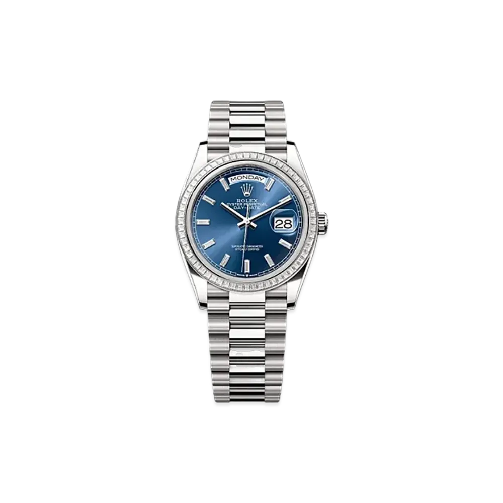 ROLEX Day-Date 36mm White Gold Diamond 128399TBR "Bright Blue"