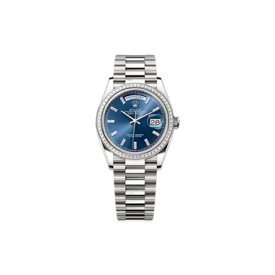 ROLEX Day-Date 36mm White Gold Diamond 128399TBR "Bright Blue"