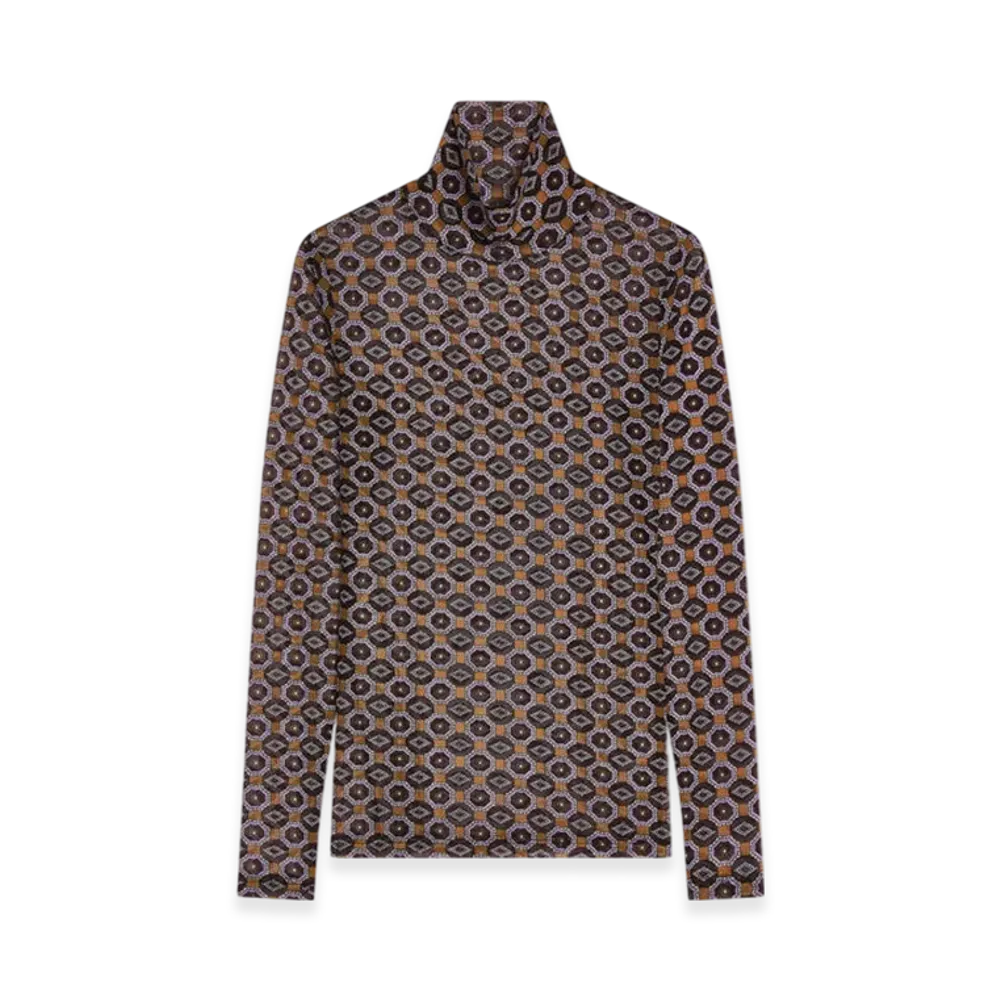 DRIES VAN NOTEN Women's Printed Turtleneck Tee "Brown"