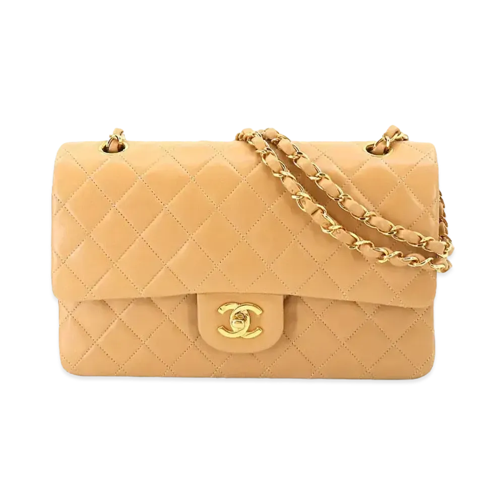 CHANEL Matelasse Classic Double Flap Caviarskin "Beige/Gold"