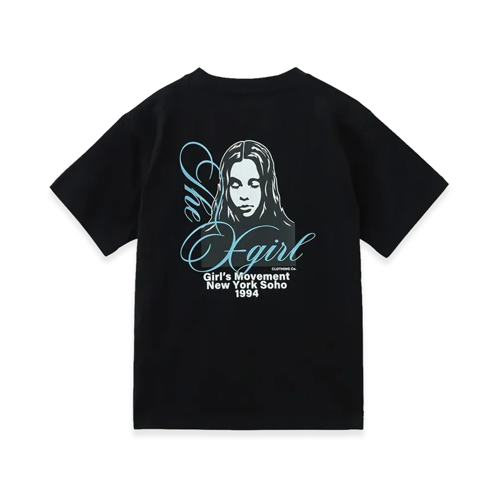X-Girl Cursive Script Logo And Face S/S Tee "Black"