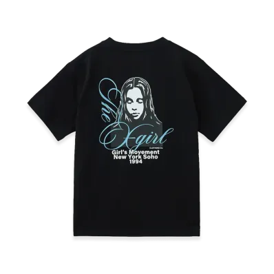 X-Girl Cursive Script Logo And Face S/S Tee "Black"