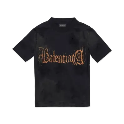 BALENCIAGA Women's Heavy Metal Tight T-Shirt Small Fit "Black Faded"