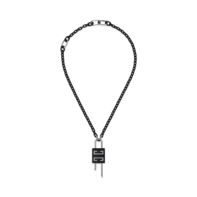 GIVENCHY Small Lock Necklace In Metal with Crystals "Black/Silver"