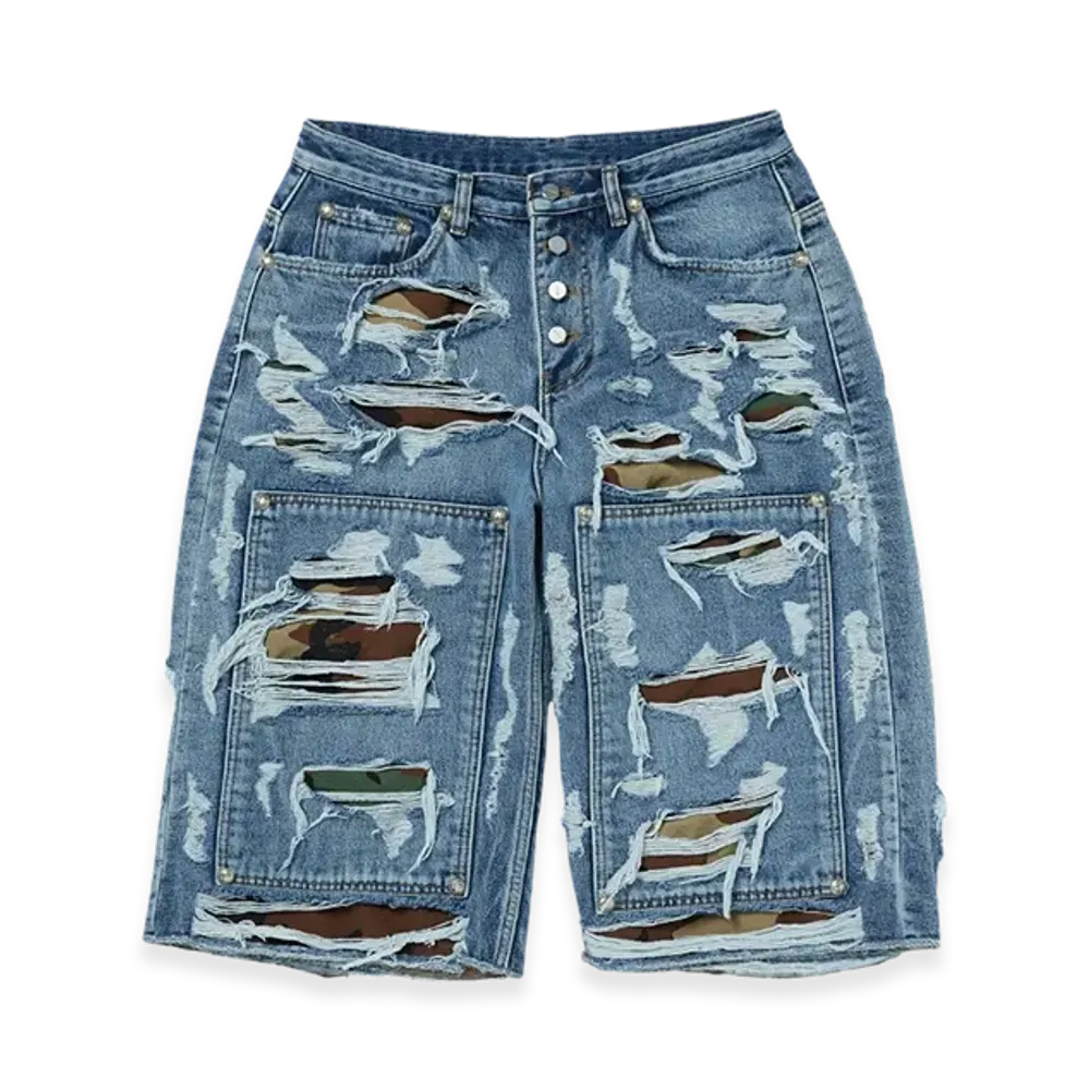 THUG CLUB Hell Camo Denim Shorts "Blue"