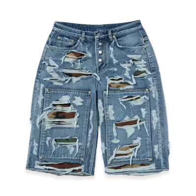 THUG CLUB Hell Camo Denim Shorts "Blue"