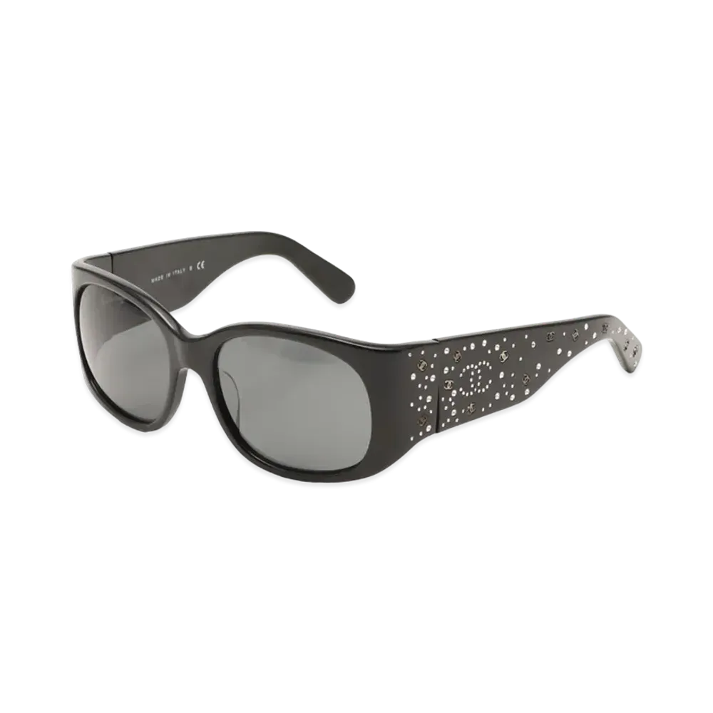 CHANEL Coco Mark Rhinestone Sunglasses "Black"