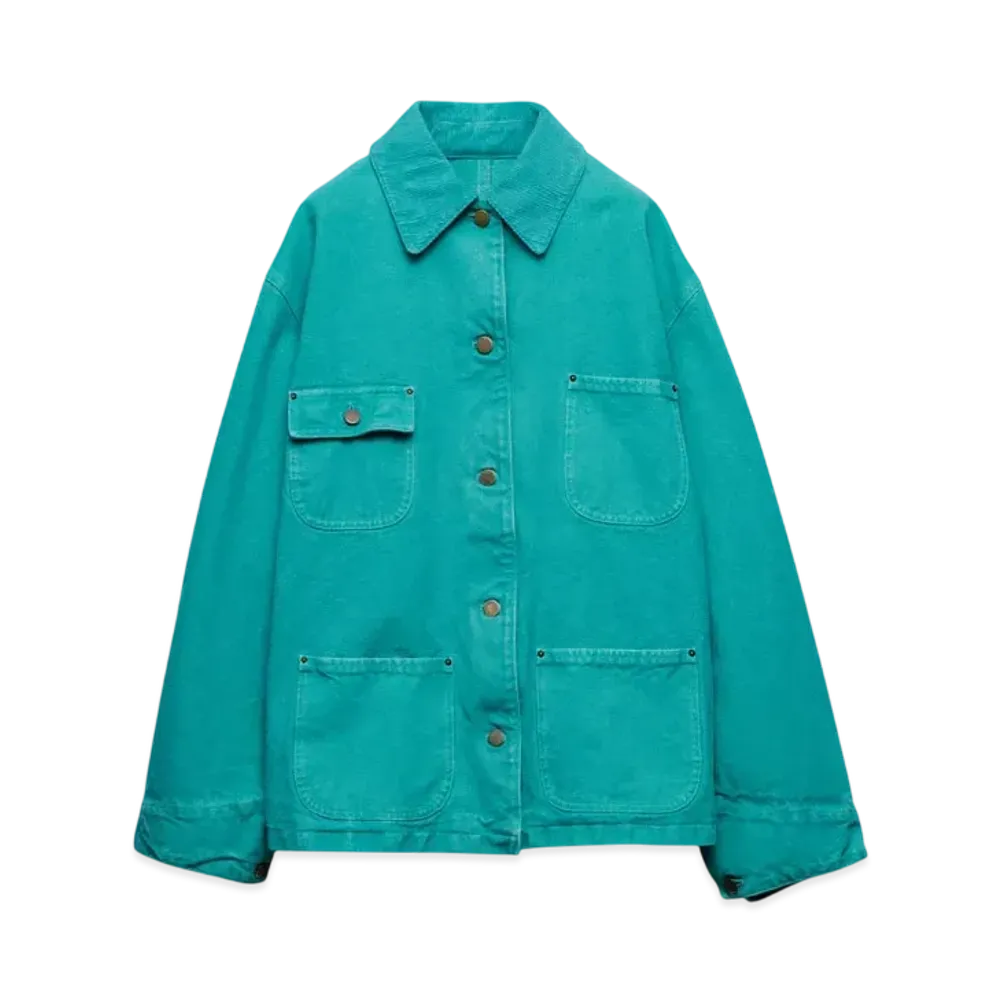 PRADA Women's Canvas Trucker Jacket "Turquoise Blue"