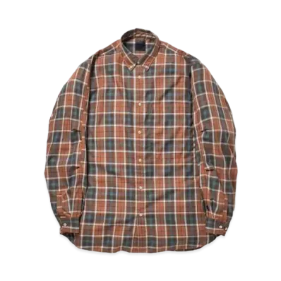 DAIWA PIER39 Tech Button Down Shirts L/S Tartan Plaids "Brown"