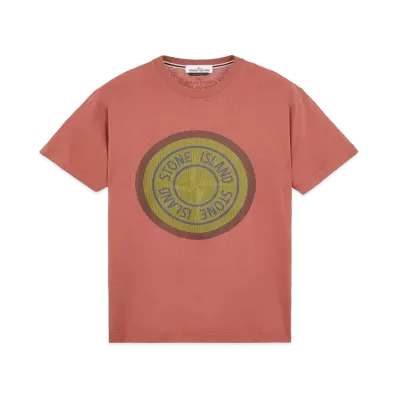 Stone Island 2NS89 COTTON JERSEY, 'LENTICULAR TWO' PRINT_SLIM FIT "Brick Red"