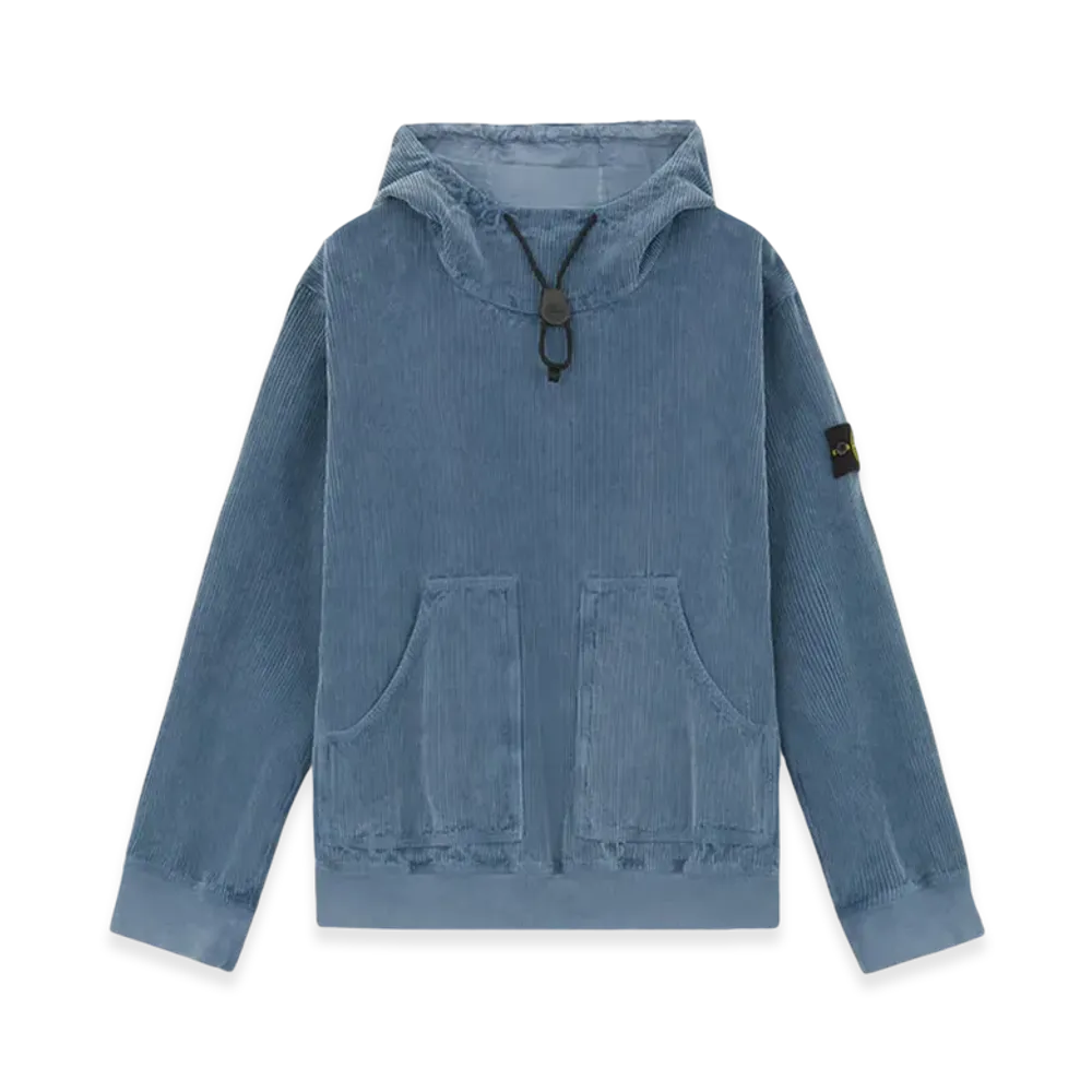 Stone Island 12106 Organic Cotton Corduroy 800 Frost Finish Loose Fit Hooded Overshirt - 24FW "Mid Blue"