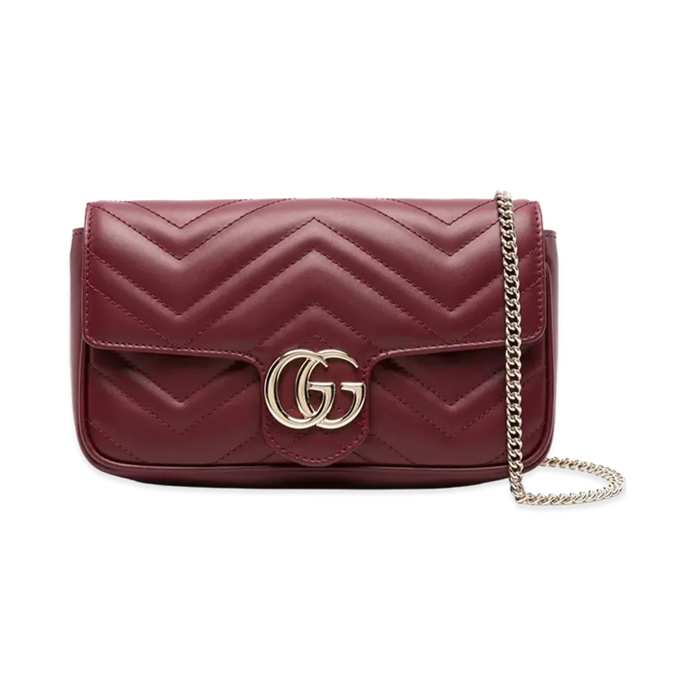 GUCCI Women's Leather Mini GG Marmont Crossbody Bag "Burgundy"