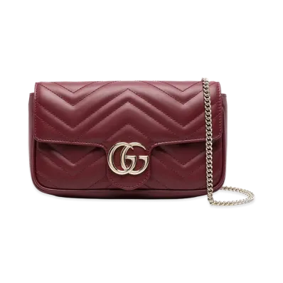 GUCCI Women's Leather Mini GG Marmont Crossbody Bag "Burgundy"