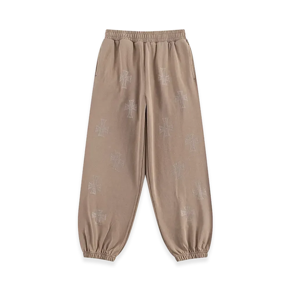 Unknown London Outline Cross Rhinestone Sweat Pants "Beige"