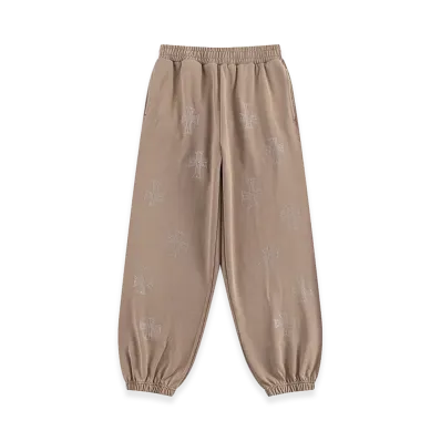 Unknown London Outline Cross Rhinestone Sweat Pants "Beige"