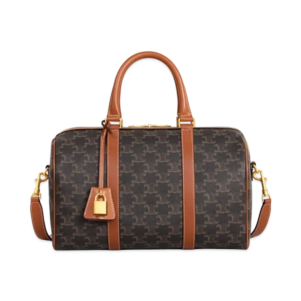 CELINE Boston In Triomphe Canvas and Calfskin "Tan"