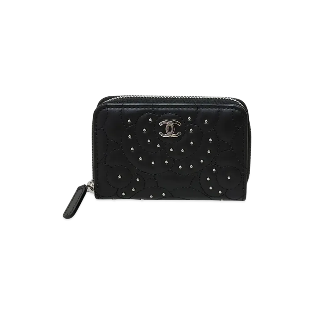 CHANEL Camellia Studs Coco Mark Coin Case "Black"