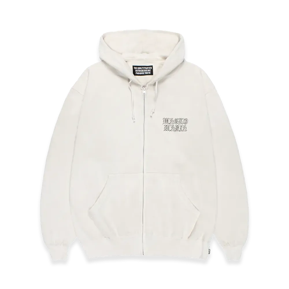 WACKO MARIA Washed Heavy Weight Zip Hooded Sweat Shirt "Ivory"