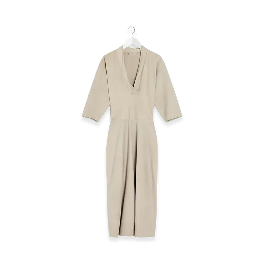 LEMAIRE Women's V-Neck Leather Dress "Light Stone"