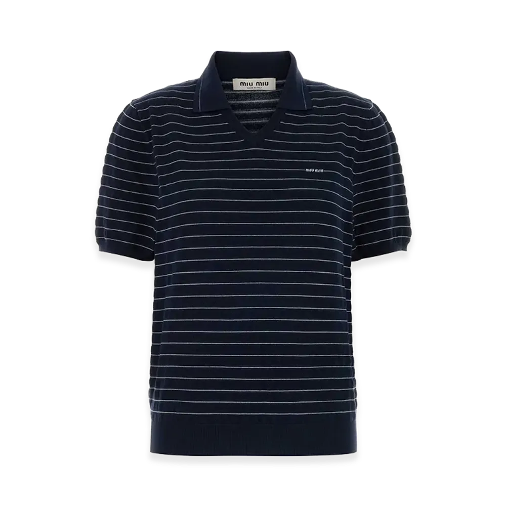 MIU MIU Women's Embroidered Cotton Polo Shirt "Blue"