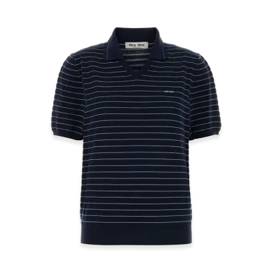MIU MIU Women's Embroidered Cotton Polo Shirt "Blue"