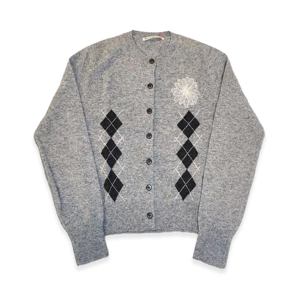 Mardi Mercredi Cashmere Blended Cardigan Round Neck Argyle