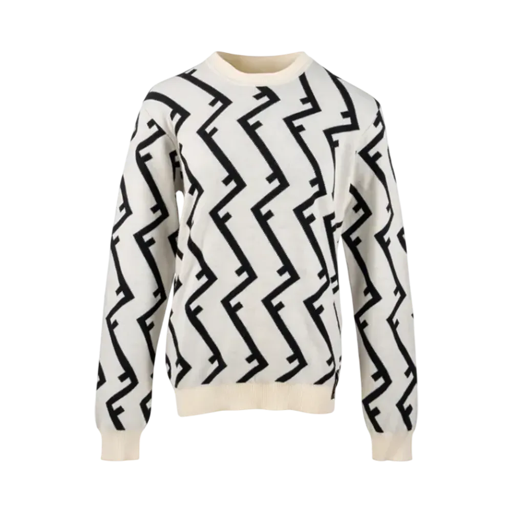 FENDI Geometric FF Wool Sweater "Ivory/Black"