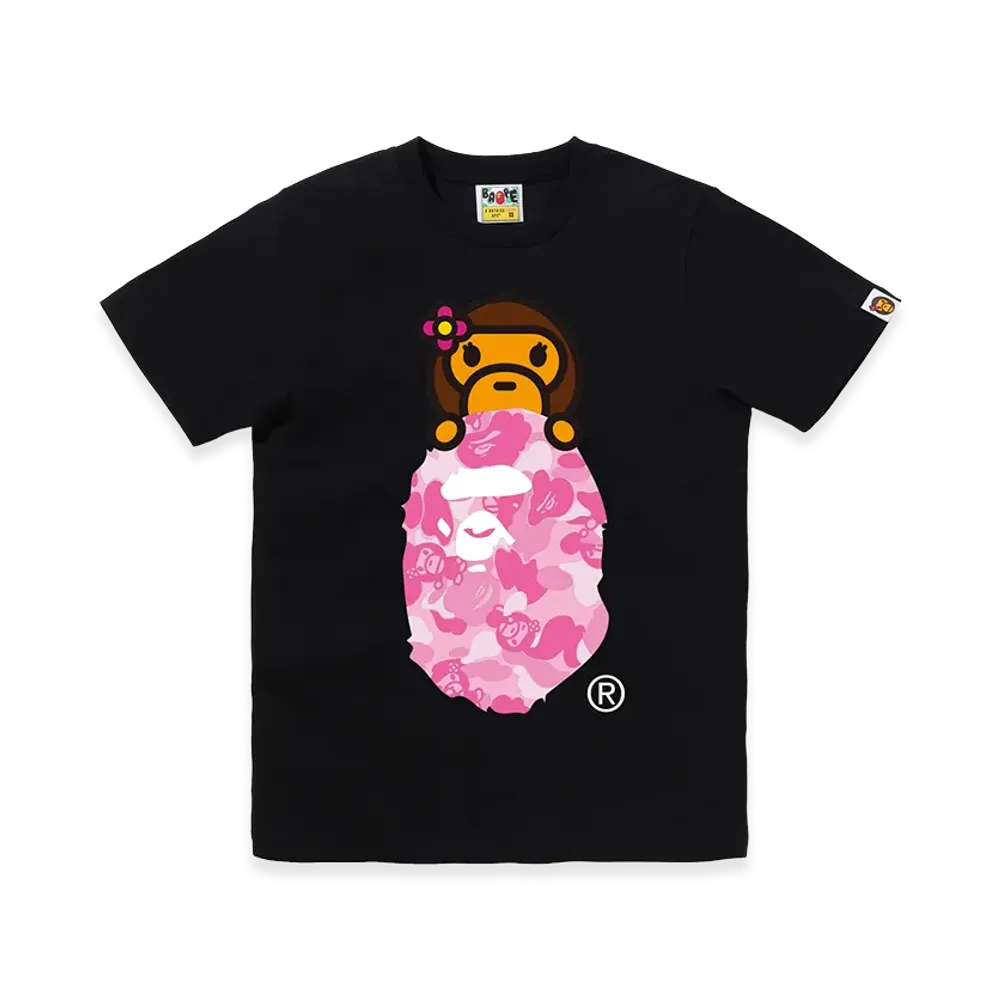 A BATHING APE Women's ABC Lisa Camo Lisa On Ape Head Tee "Black/Pink"