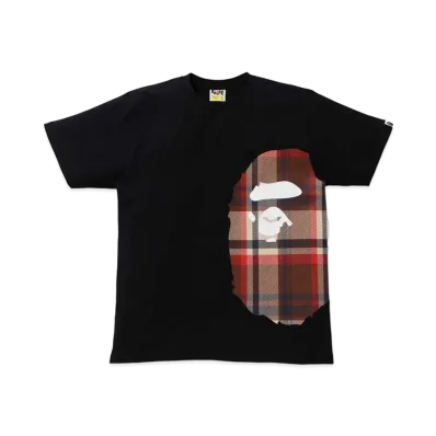 A BATHING APE CHECK SIDE BIG APE HEAD TEE "Black/Red"