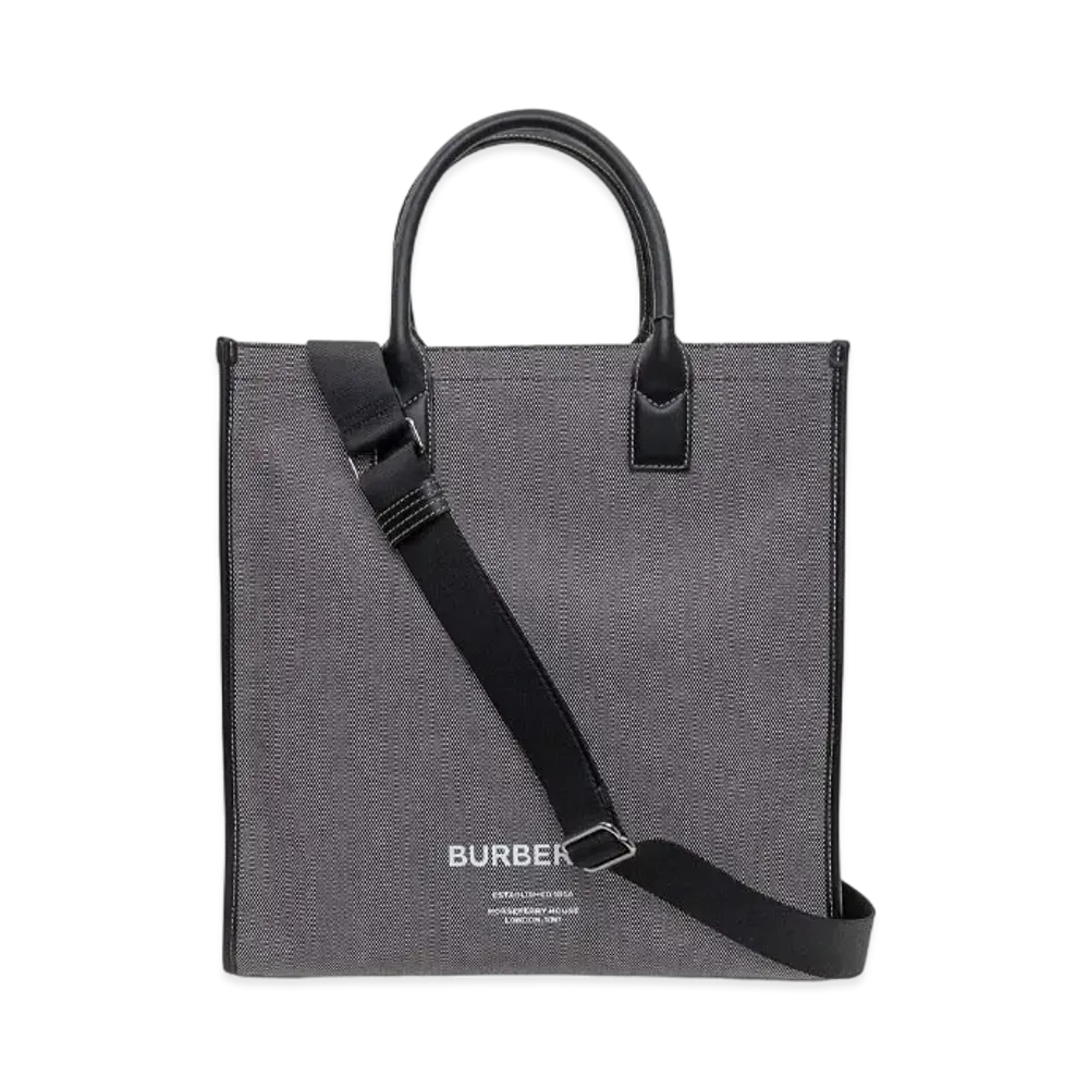 Burberry Horse Ferry Print Cotton Canvas Tote "Black/Grey"