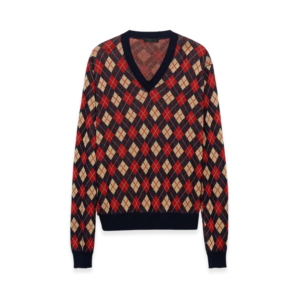 PRADA Argyle Cotton Sweater "Navy"