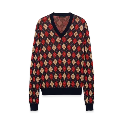 PRADA Argyle Cotton Sweater "Navy"