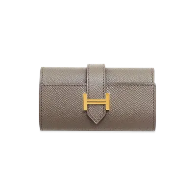 Hermes Bearn 4 Key Case Veau Epsom "Etain/Gold"