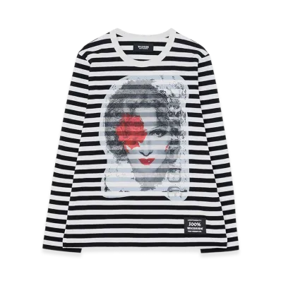 WILDSIDE YOHJI YAMAMOTO Portrait Border T-shirt (Rose) "Black/White"