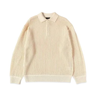 BEAMS Mesh Knit Polo Shirt "Natural"