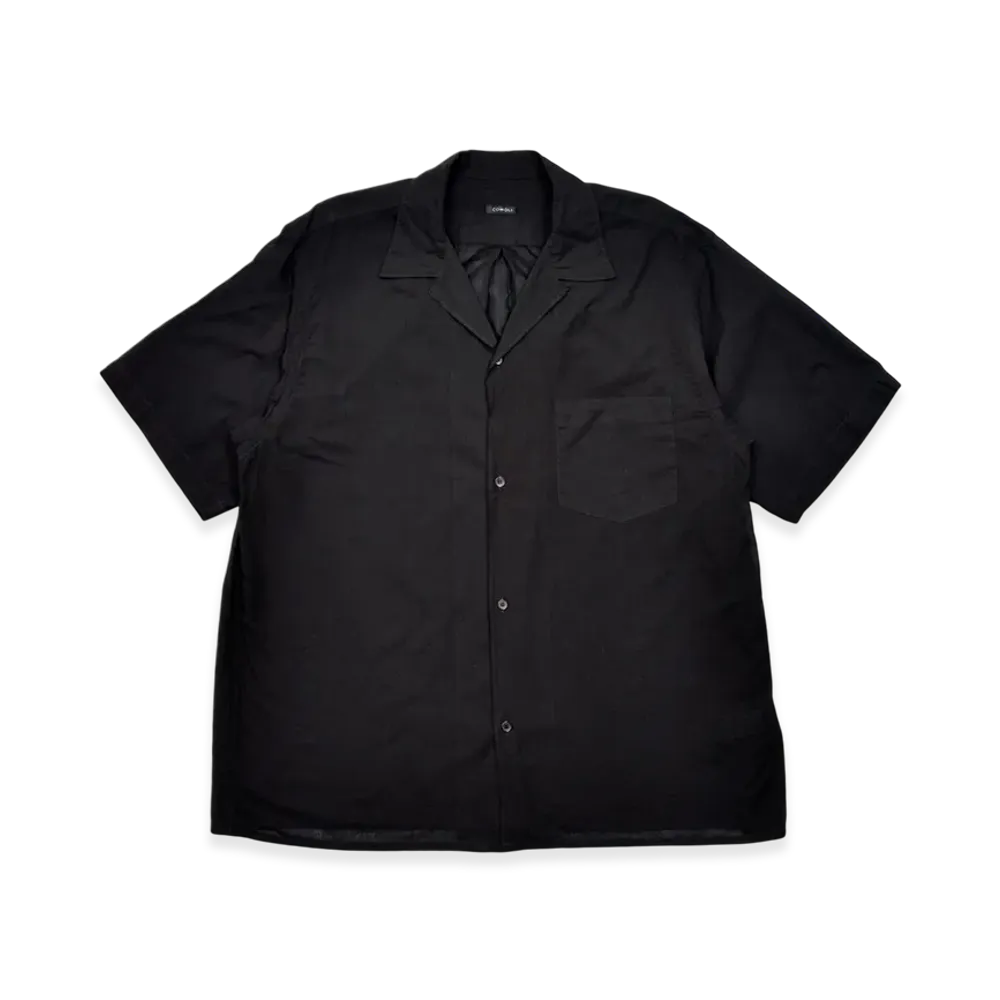 COMOLI Khadi Cotton Short Sleeve Open Collar Shirt "Black"