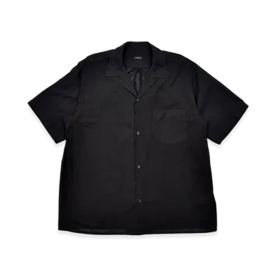 COMOLI Khadi Cotton Short Sleeve Open Collar Shirt "Black"