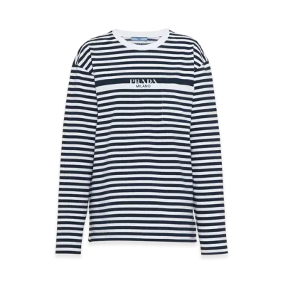 PRADA Women's Printed Jersey T-Shirt "Blue/White"