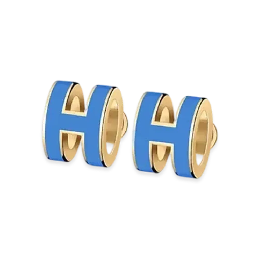 Hermes Mini Pop H Earrings "Gold/Blue Saphir"