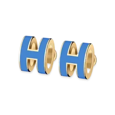 Hermes Mini Pop H Earrings "Gold/Blue Saphir"