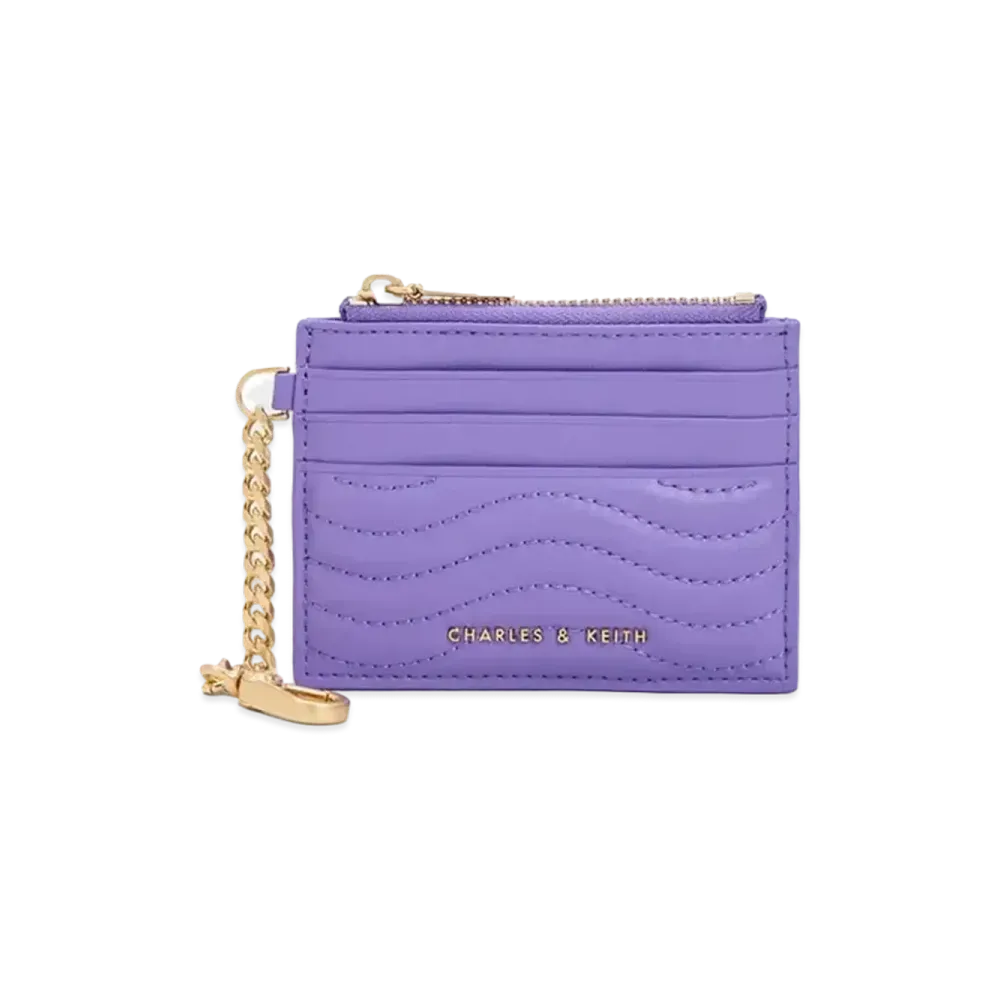 CHARLES & KEITH Obriel Stitch Trim Zip Card Holder "Purple"