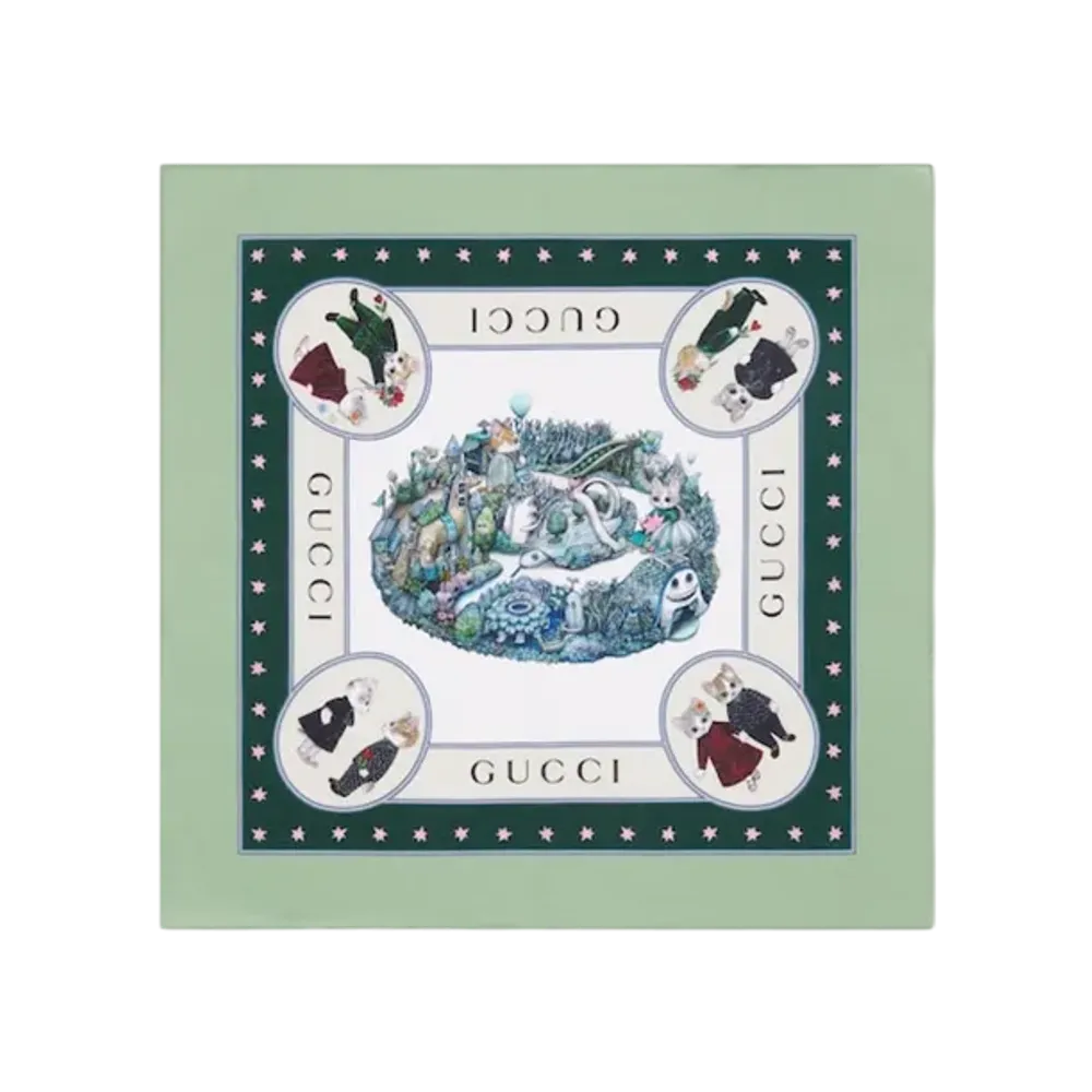 GUCCI x Higuchi Yuko Cotton Handkerchief Japan Exclusive "Turquoise Blue/Ivory"
