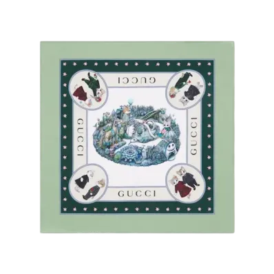 GUCCI x Higuchi Yuko Cotton Handkerchief Japan Exclusive "Turquoise Blue/Ivory"