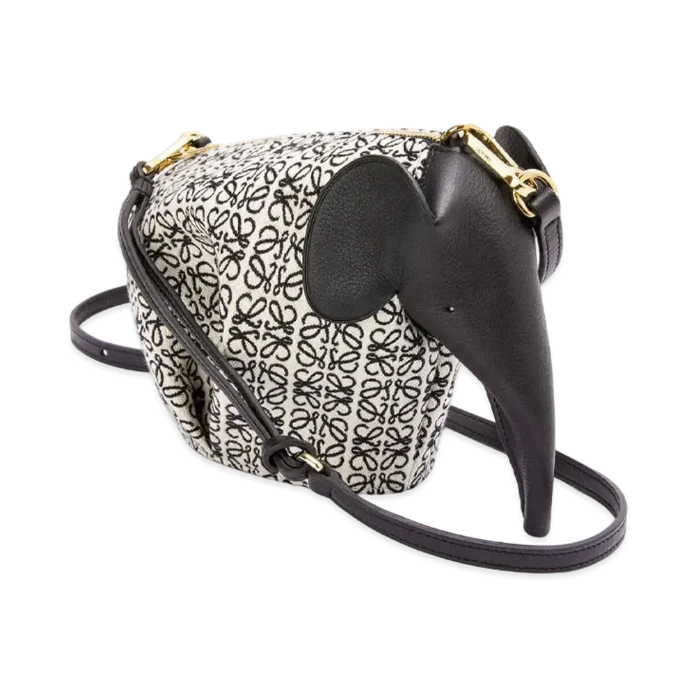 LOEWE Mini Elephant Anagram Bag In Jacquard And Calfskin "Ecru/Black"
