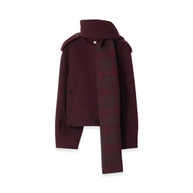 Burberry Women's Detachable Scarf Wool Jacket "Wine Red"