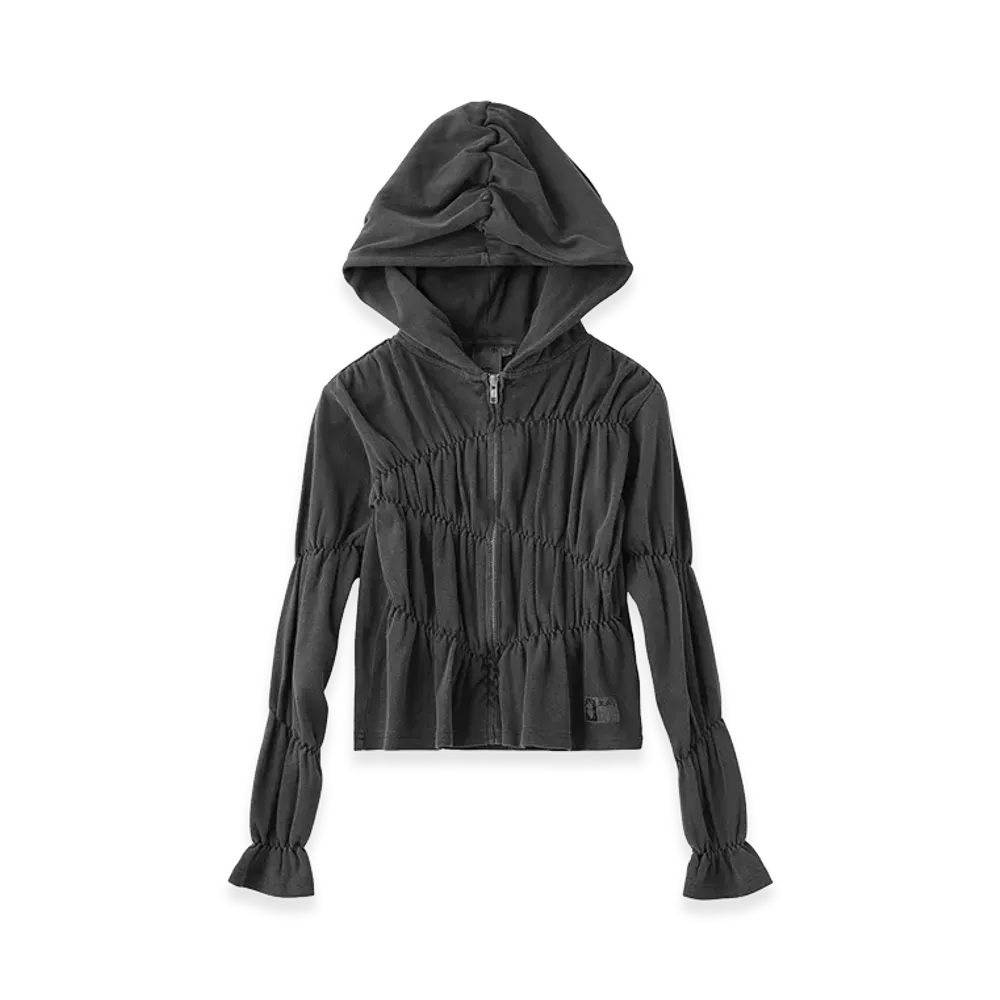 X-Girl Women's Faded Shirred Compact Zip Up Hoodie "Black"
