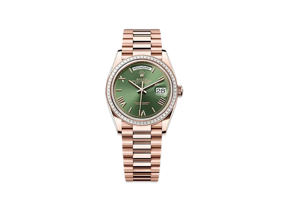 ROLEX Day-Date 36mm Everose Gold Diamond 128395TBR "Olive Green"